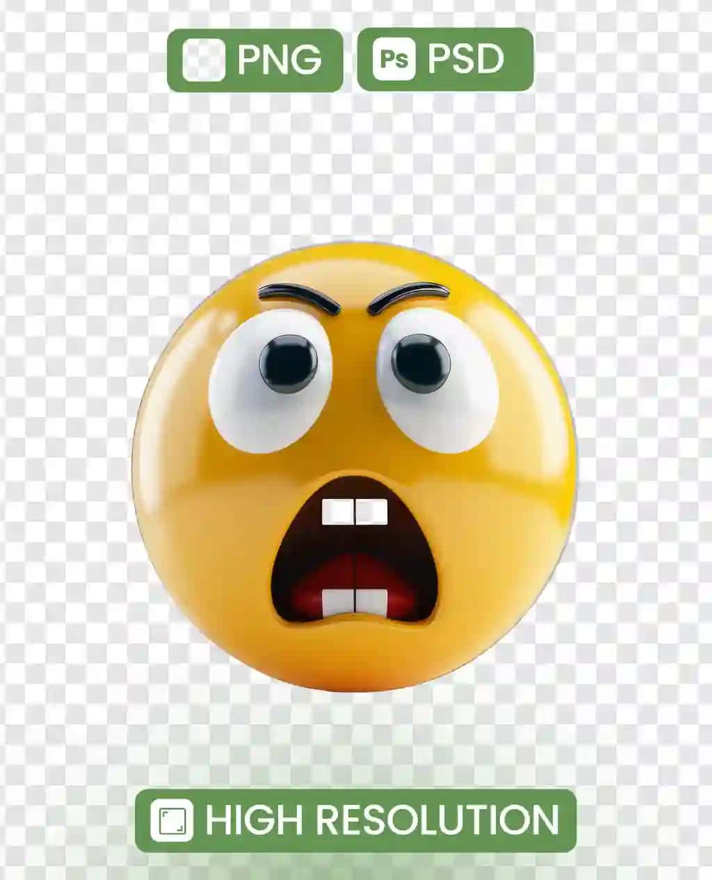 Qizil ko'zlari og'zi ochiq, sariq g'azablangan yuz | Yellow angry face with red eyes mouth open