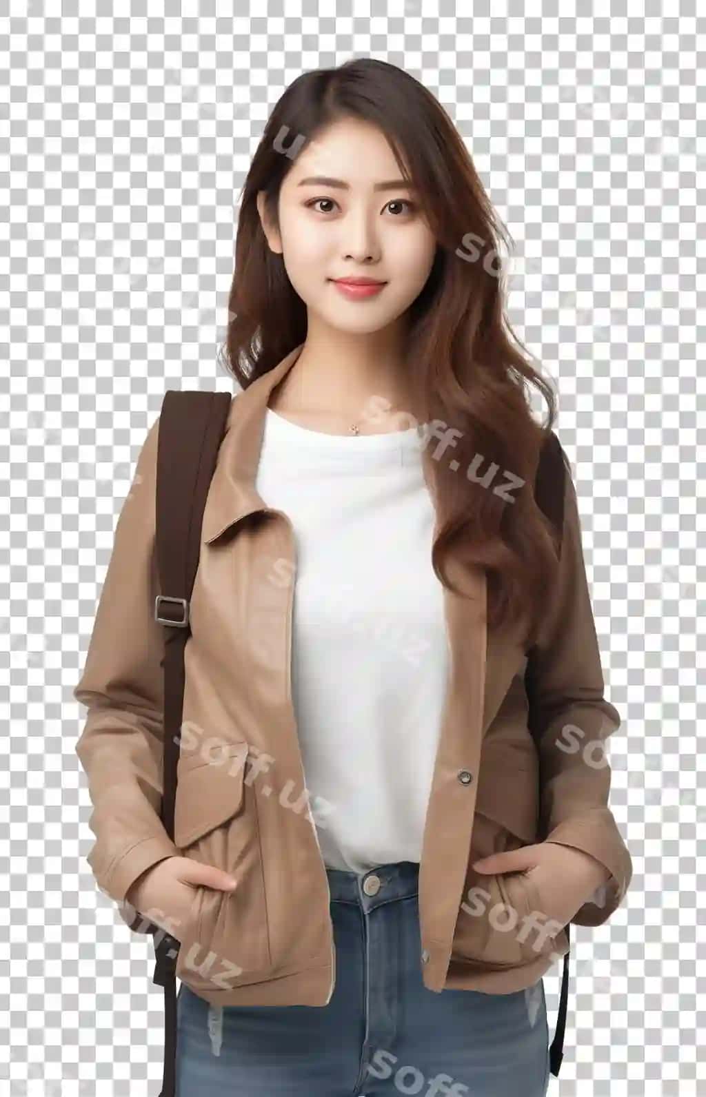 Oroliy ayol talaba ajralgan shaffof fonda | Asian female college student isolated transparent background