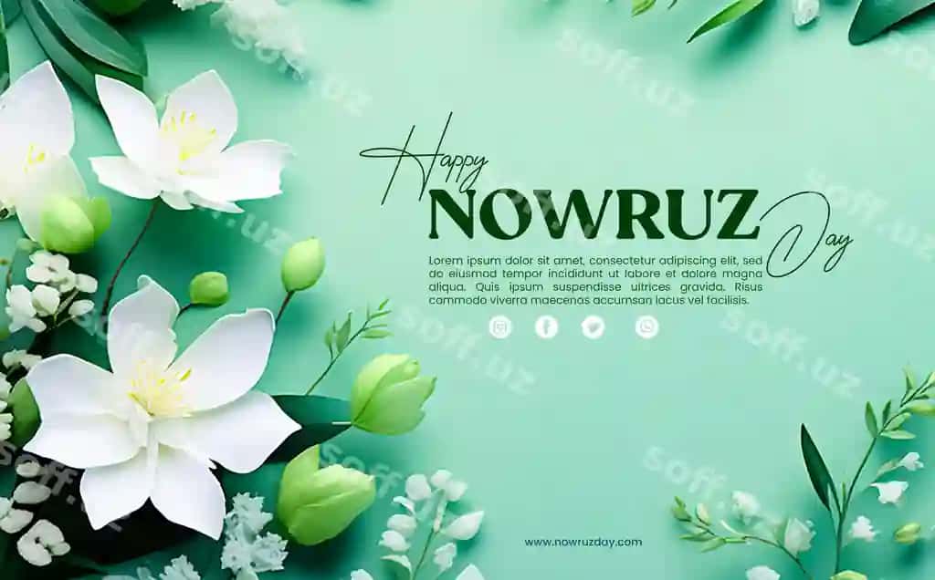 Baxorli Nowruz kuni yashil baxor gulovor orqa fonda | Happy nowruz day with green spring floral background
