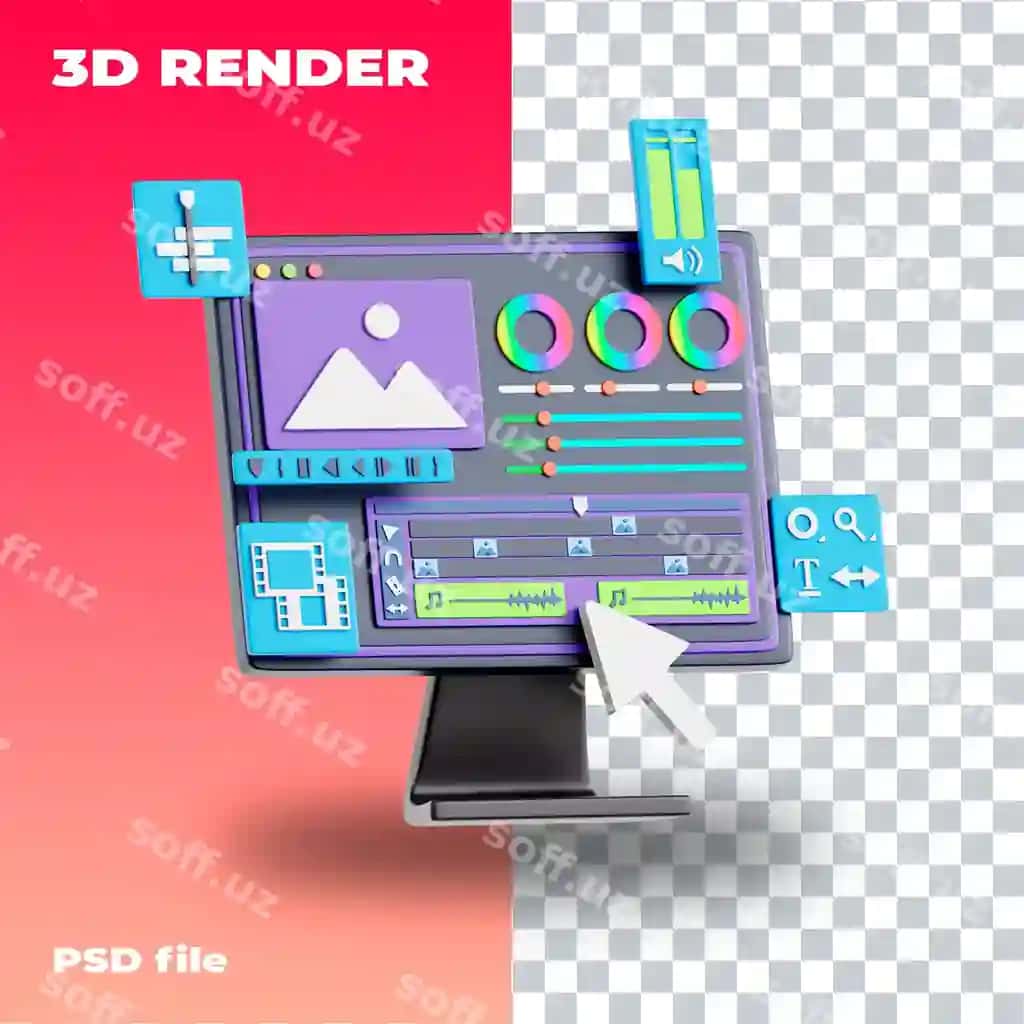 Muharrir dasturi illyustratsiyasi psd 3d ikonkasi 3d render yuqori aniqlikda | Editor software illustration psd 3d icon 3d render high resolution