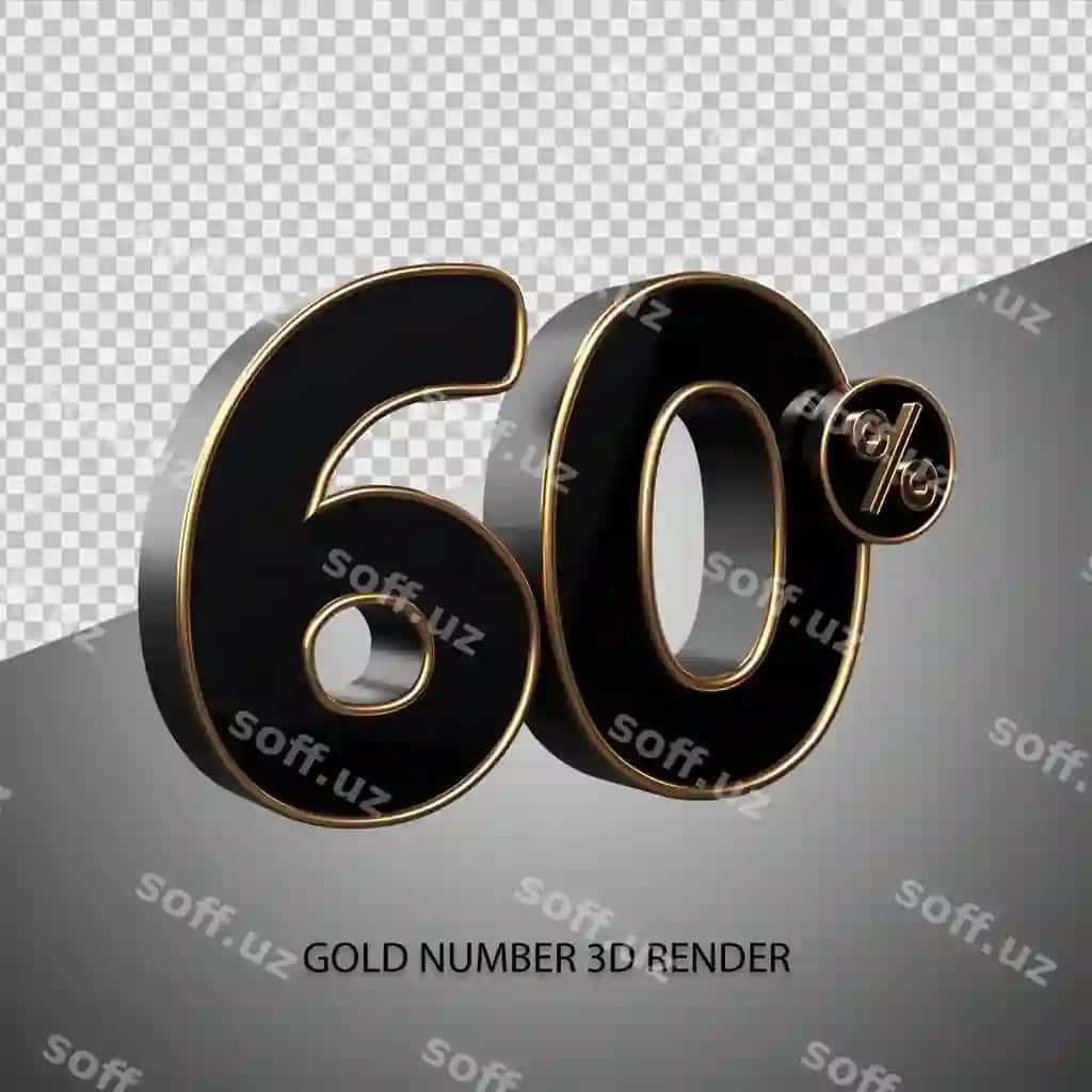3d render 60 foiz qora rang oltin bevel chegirmali sotuv | 3d render percentage number 60 black color gold bevel sale discount