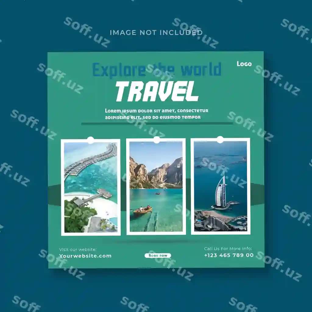 Sayohat tur pakatijaga ijtimoiy tarmoqlar uchun shablon banneri | Travel tour social media post banner template