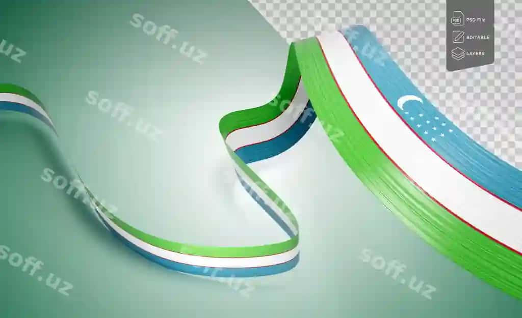 O'zbekiston bayrog'i hilpiragan lenta bayrog'i yumshoq pastel yashil fonda | Flag uzbekistan waving ribbon flag isolated soft pastel green background