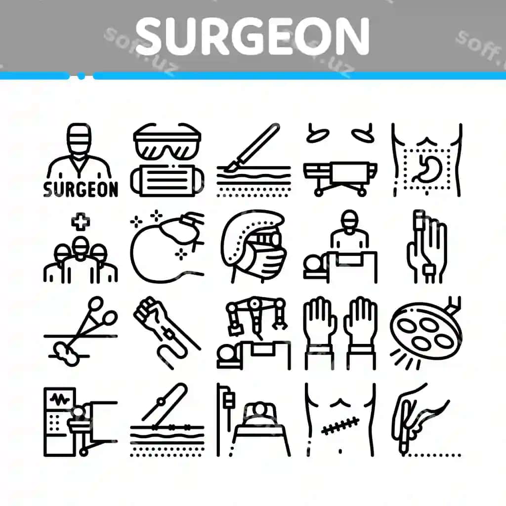 Jarohat tibbiy doktor to'plam ikonkalar komplekti vektor | Surgeon medical doctor collection icons set vector