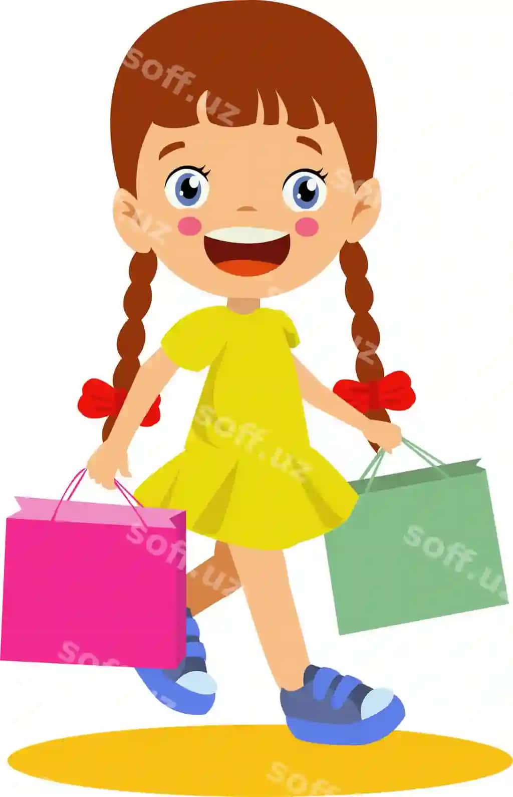 Chiroyli qiz xarid sumkalarini xarid savatiga qo'ydiryapti chiroyli multfilm uslubida. | Cute girl is putting shopping bags shopping cart cute cartoon style