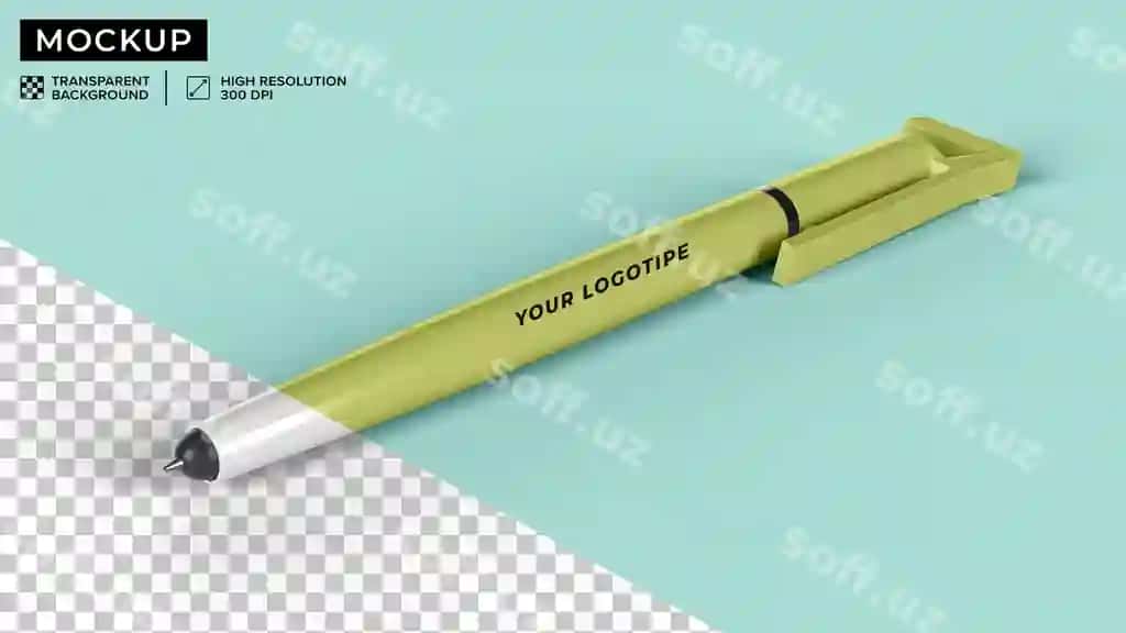 Yotgan oq ko'p funksiyali ruchka maketi | Mockup white multifunction pen lying down set
