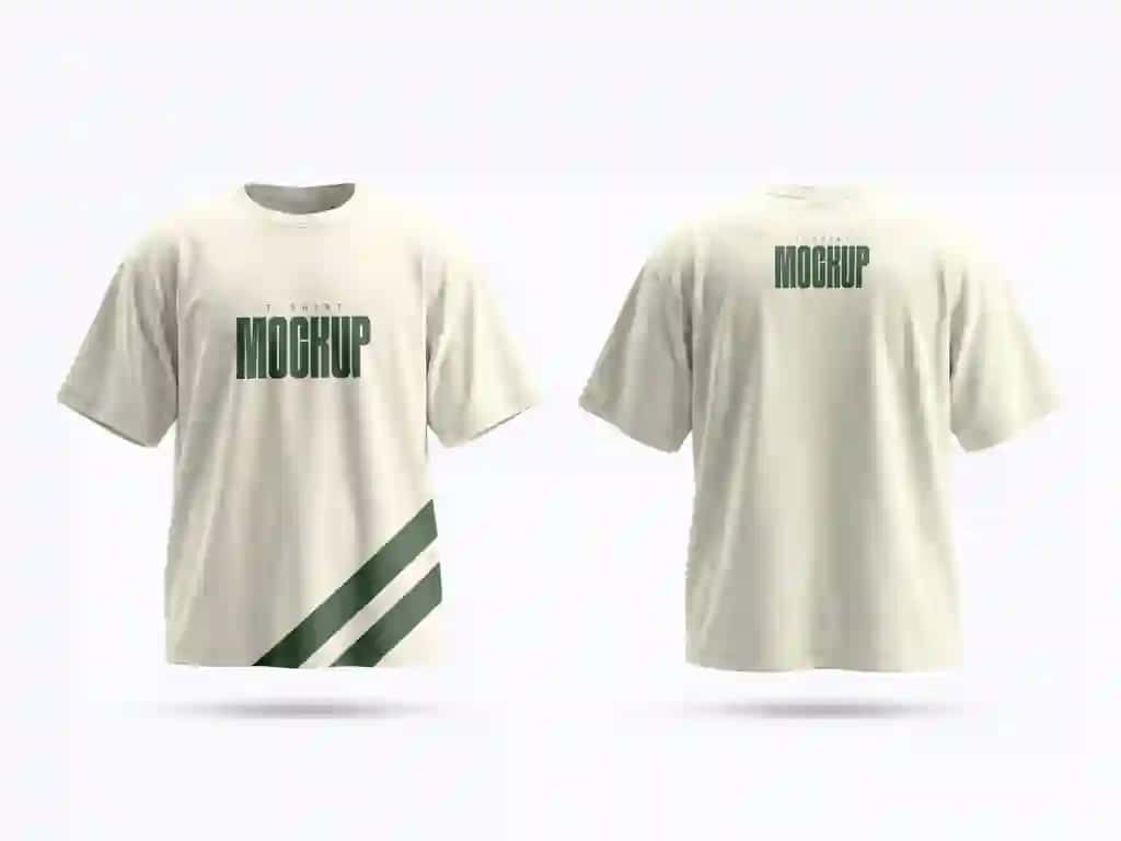 Oldindan orqa ko'rinishga ega haqiqiy kremli futbolka maketi | Realistic cream t shirt mockup with front back views