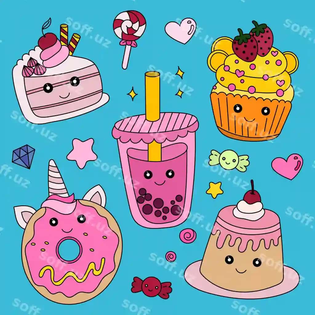 Komplekt chiroyli qo'l bilan chizilgan shirinliklar | Set cute handdrawn sweets