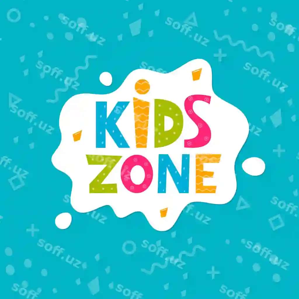 Bolalar zonasi vektor karyet logotipi rangli harflar oq pufyok bolalar | Kids zone vector cartoon logo colorful letters white bubble children