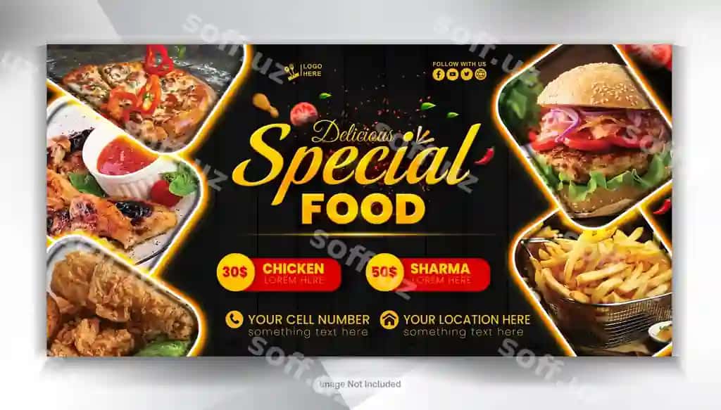 Ovqat reklamali ijtimoiy tarmoqlar baner dizayni | Food promotional social media banner design