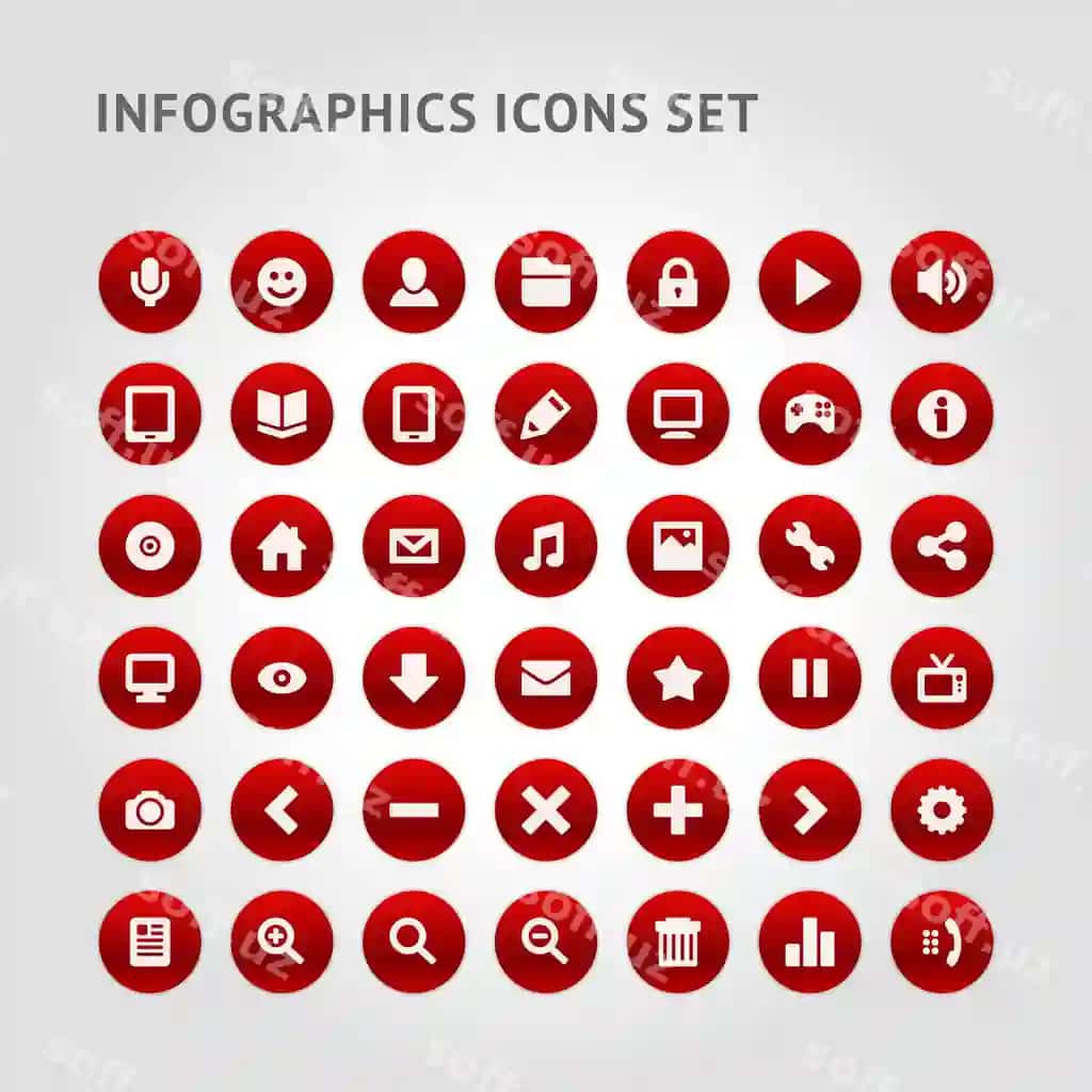Realistik infografika piktogrammalari to'plami qizil yaltiroq doira ramkasi | Collection realistic infographics icons red glossy circle frame