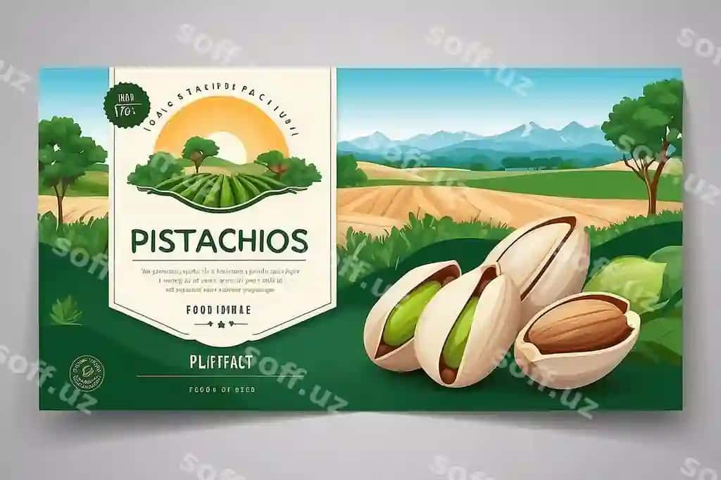 Yangi mahalliy pistachiyalar ovqat etiketi shabloni anqariy vektor qadoqlash dizayni tarqatmasi | Fresh local pistachios food label template abstract vector packaging design layout
