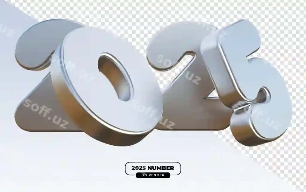 2025 kumush teksturali sonlar 3d render Yangi yil bayrami bilan | 2025 silver texture numbers 3d render new year celebrations with