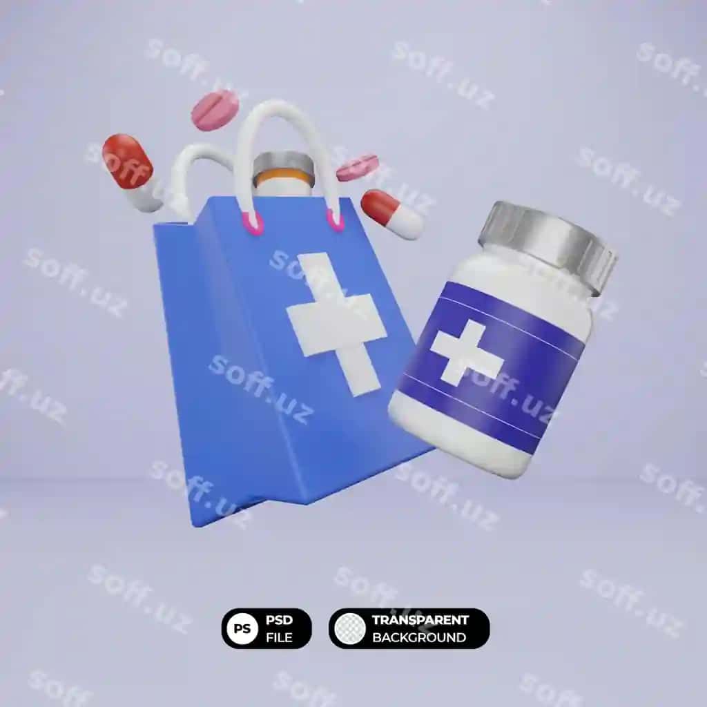 Tibbiy xarid qilish sumkasi bilan 3D tibbiy shisha tabletkalari | 3d medical bottle pills with medical shopping bag