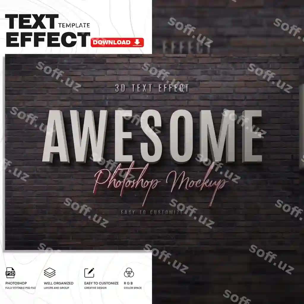 3d matn effekti psd shablon | 3d text effect psd template 2