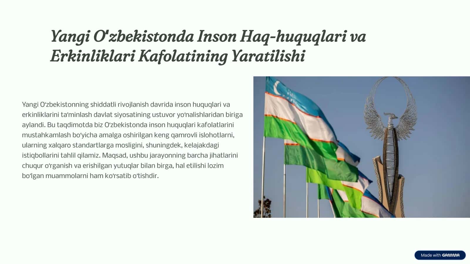 Yangi Oʻzbekistonda Inson Haq-huquqlari va Erkinliklari Kafolatining Yaratilishi