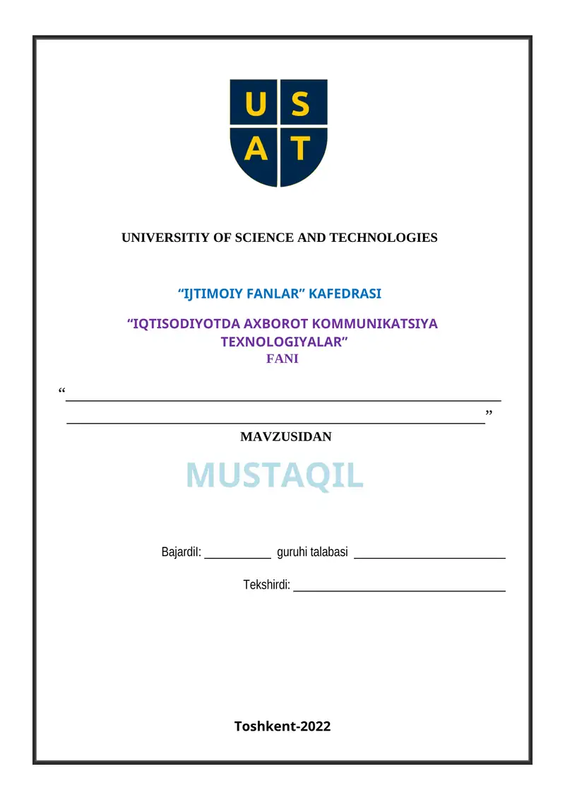IQTISODIYOTDA AXBOROT KOMMUNIKATSIYA TEXNOLOGIYALAR