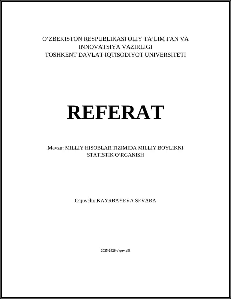 MILLIY BOYLIK TIZIMIDA MILLIY BOYLIKNI STATISTIK O‘RGANISH