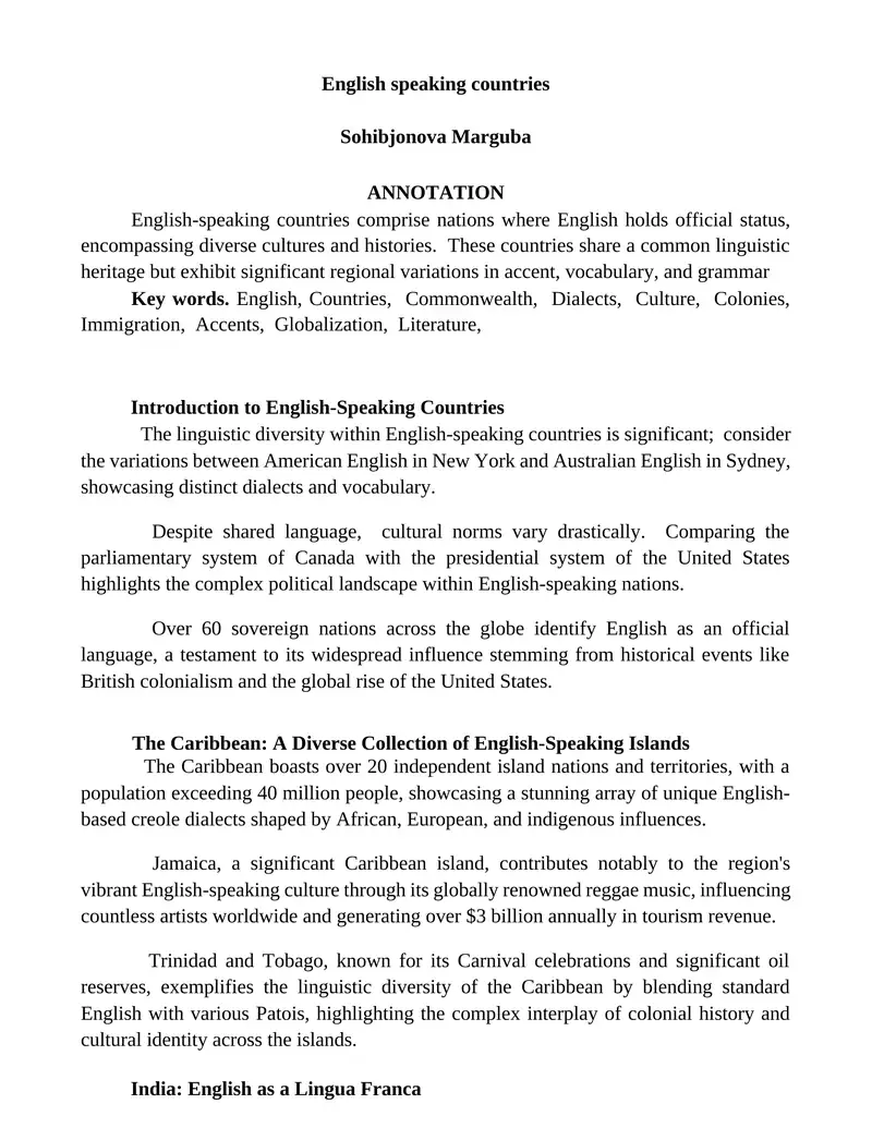 English speaking countries