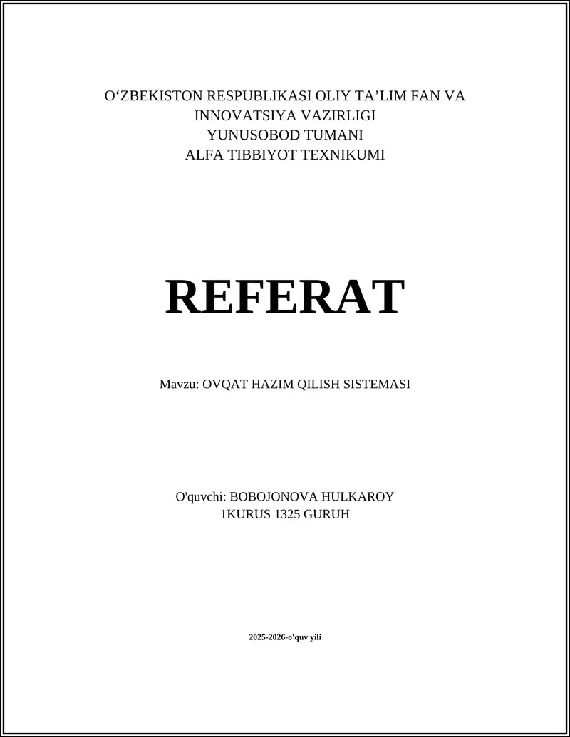 OVQAT HAZIM QILISH SISTEMASI