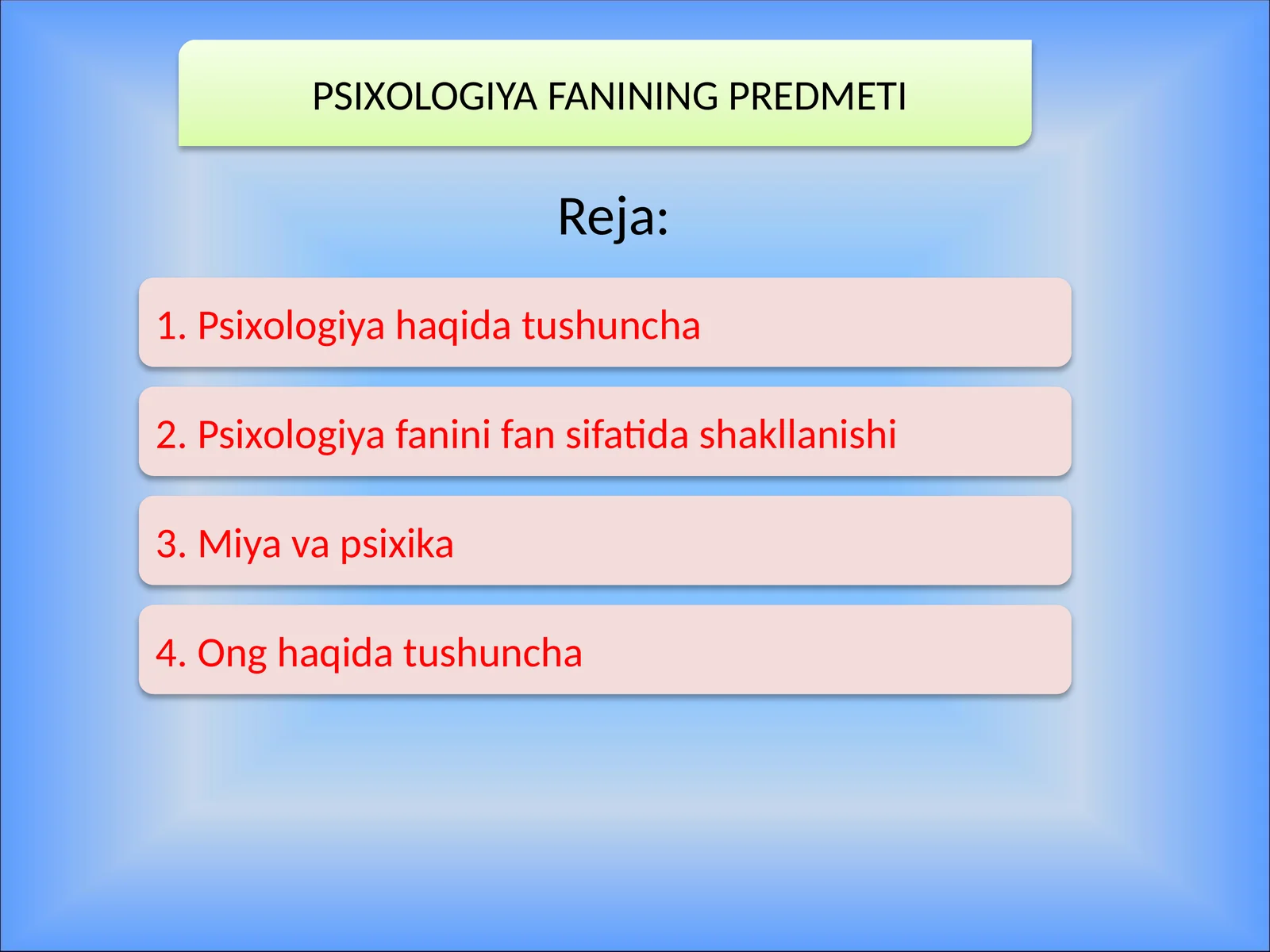 Psixologiya faning Predmeti