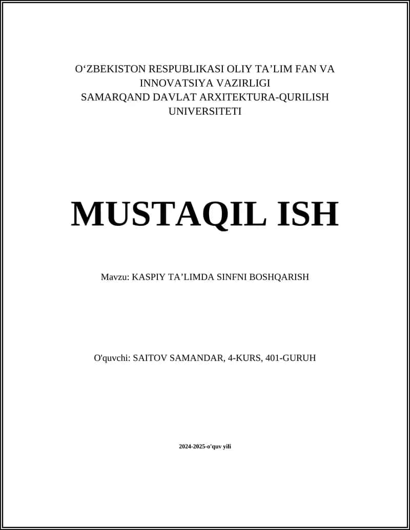 KASPIY TAʼLIMDA SINFNI BOSHQARISH
