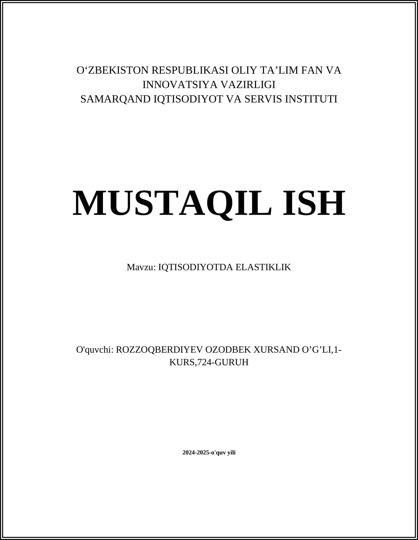 IQTISODIYOTDA ELASTIKLIK