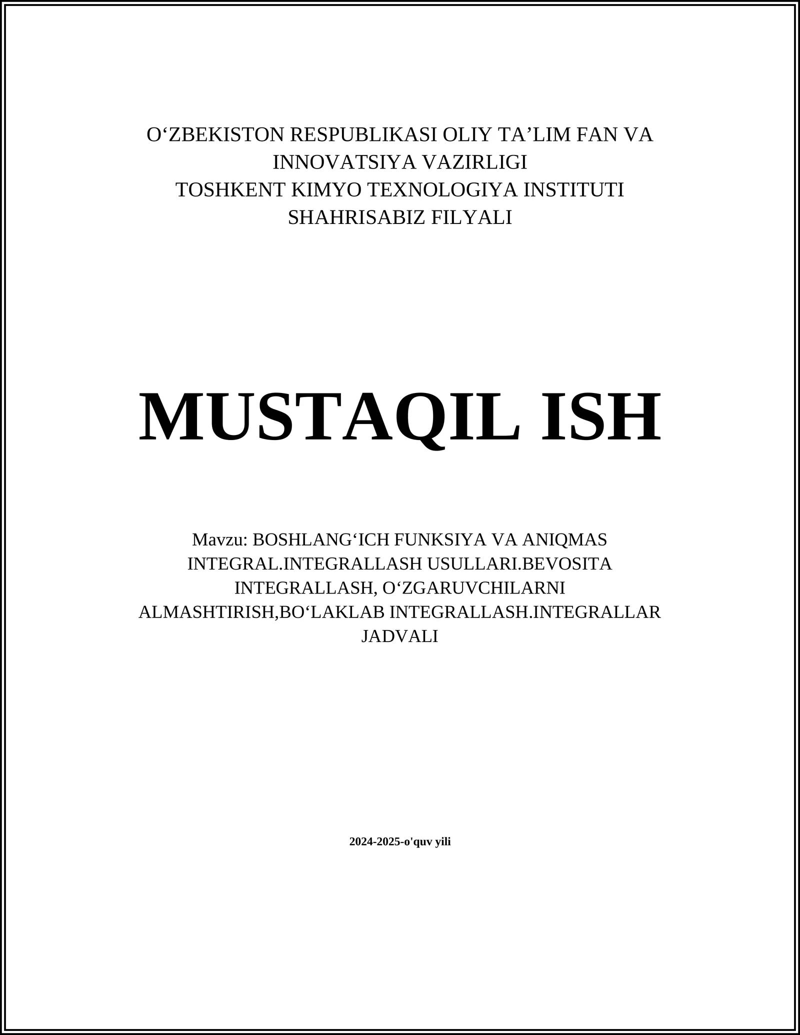 Boshlang'ich funksiya va aniqmas integral