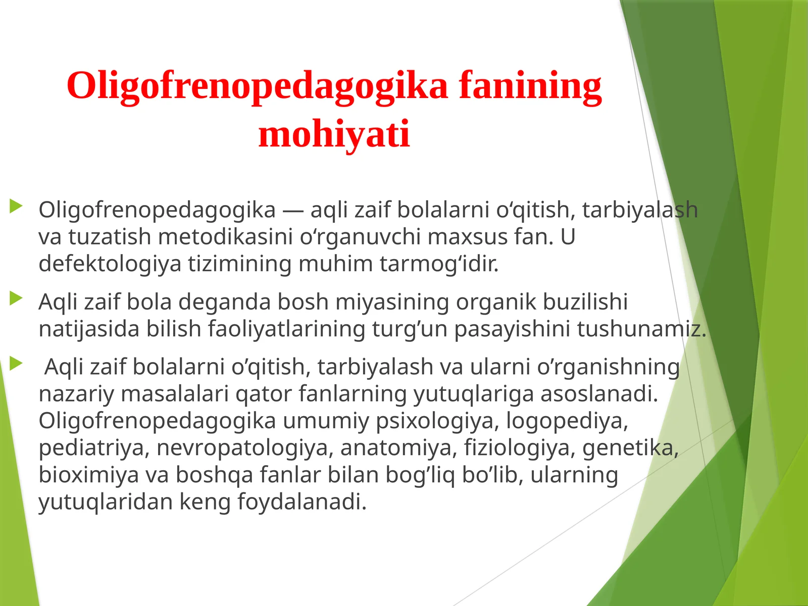Oligofrenopedagogikafaniningmohiyati