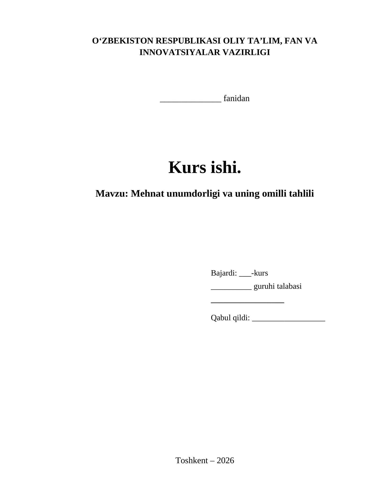 Mehnat unumdorligi va uning omilli tahlili
