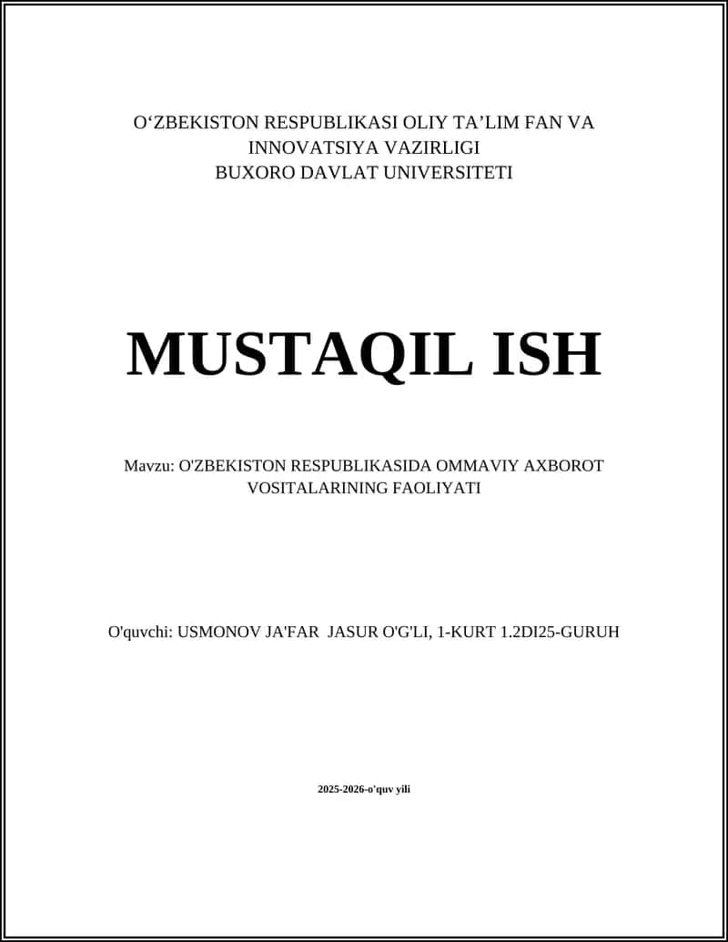 O'ZBEKISTON RESPUBLIKASIDA OMMAVIY AXBOROT VOSITALARINING FAOLIYATI