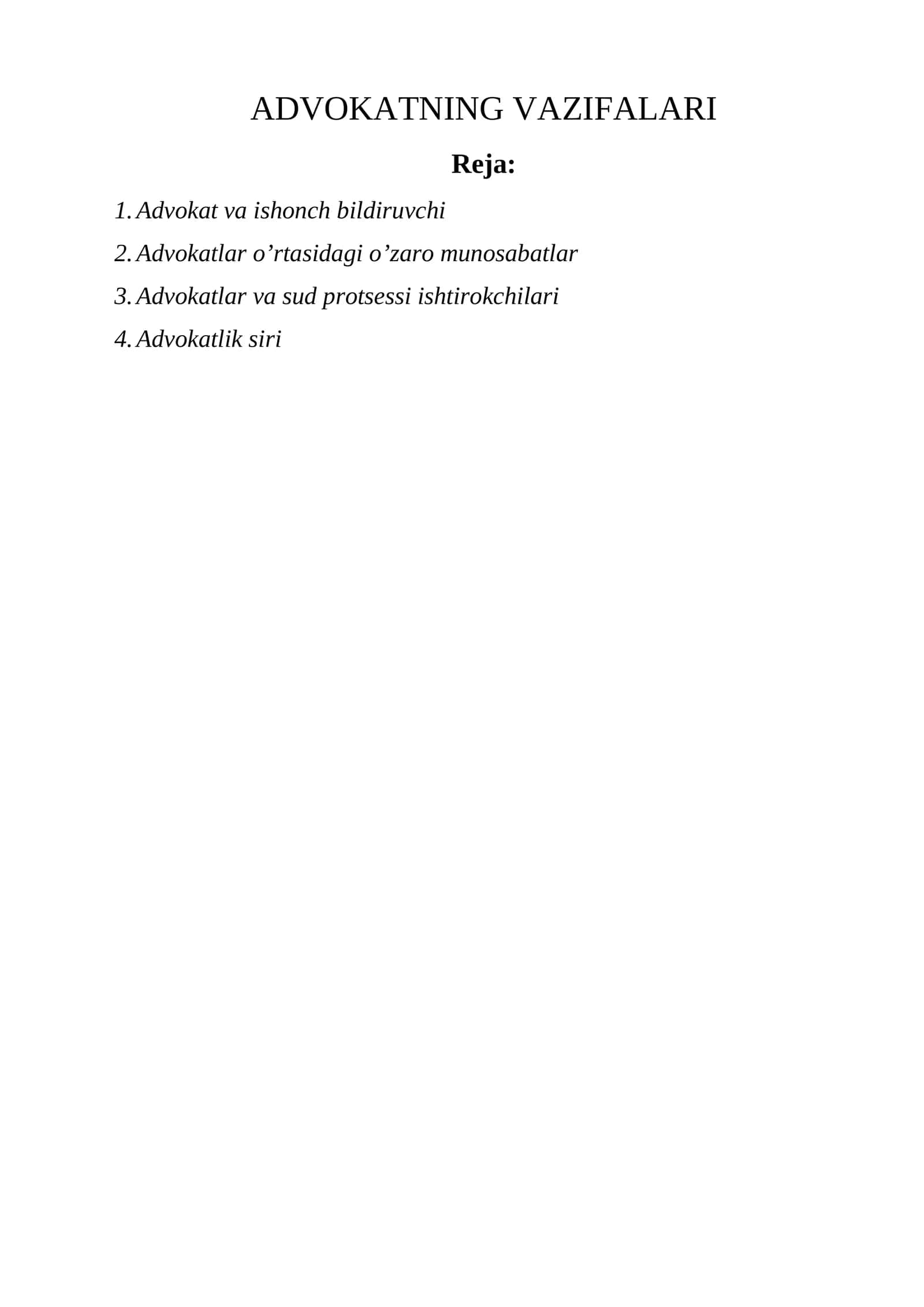 ADVOKATNING VAZIFALARI