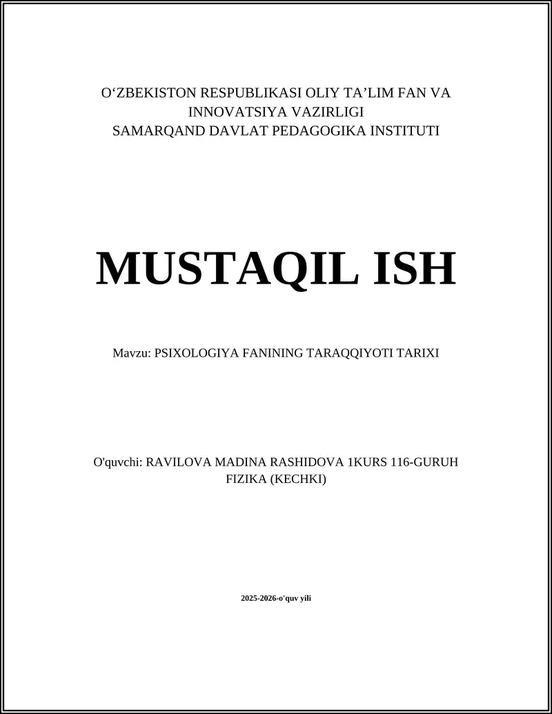 PSIXOLOGIYA FANINING TARAQQIYOTI TARIXI