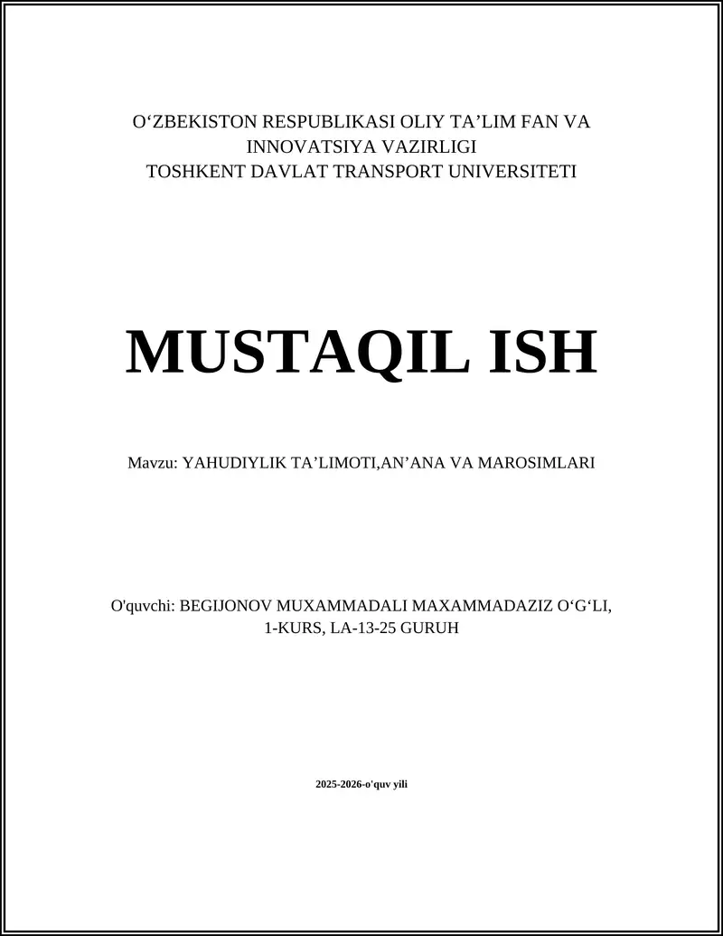 YAHUDIYLIK TAʼLIMOTI,ANʼANA VA MAROSIMLARI