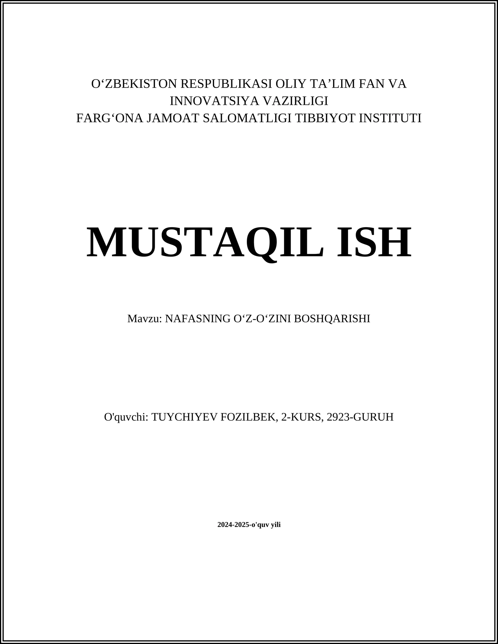 NAFASNING OʻZ-OʻZINI BOSHQARISHI