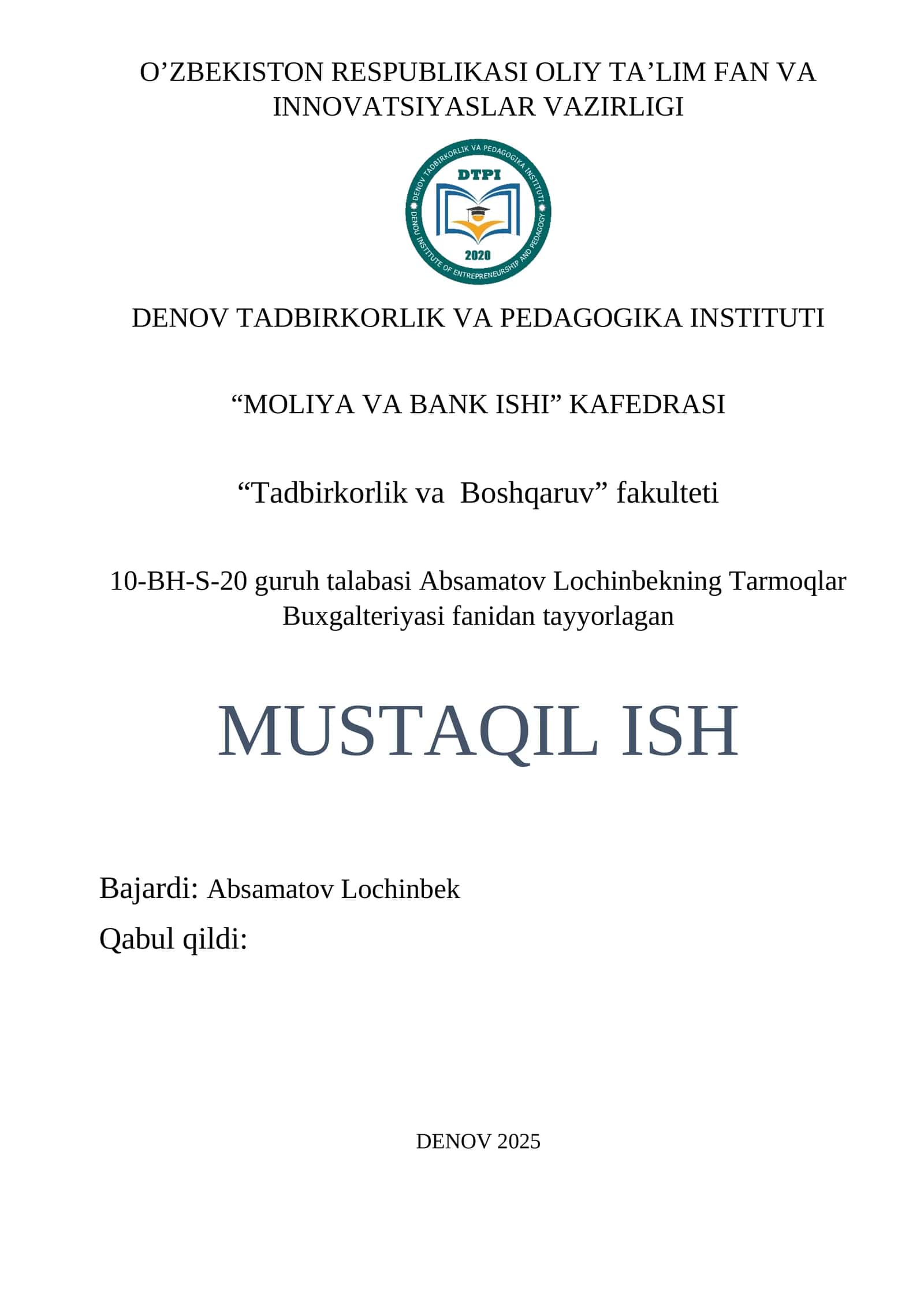 Qurilish Ishlarini Bajarishdan Olingan Daromadlar Hisobi Va Moliyaviy Hisobot