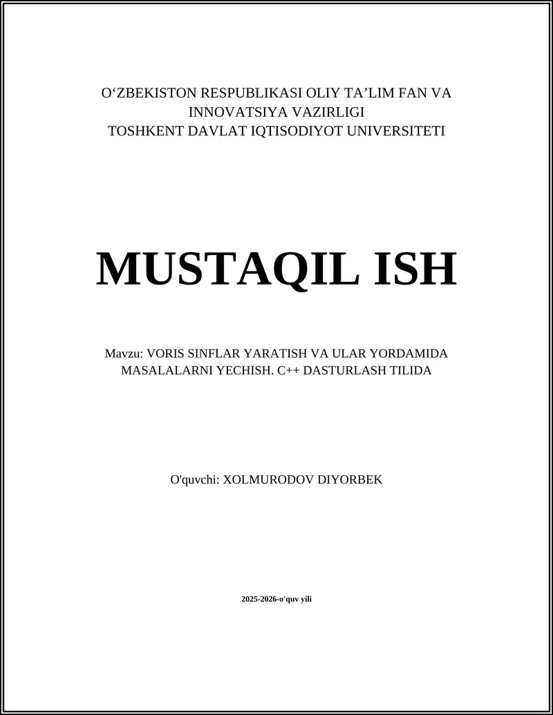 Voris SINFLAR YARATISH VA ULAR YORDAMIDA MASALALARNI YECHISH