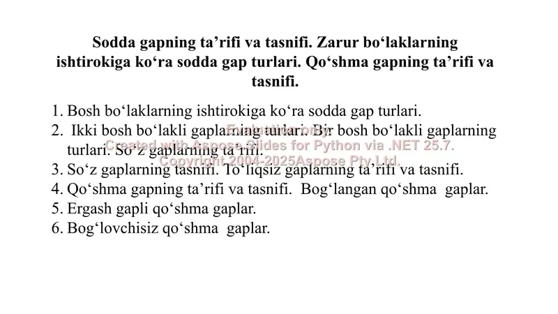 Sodda gaplar va ularning tasnifi