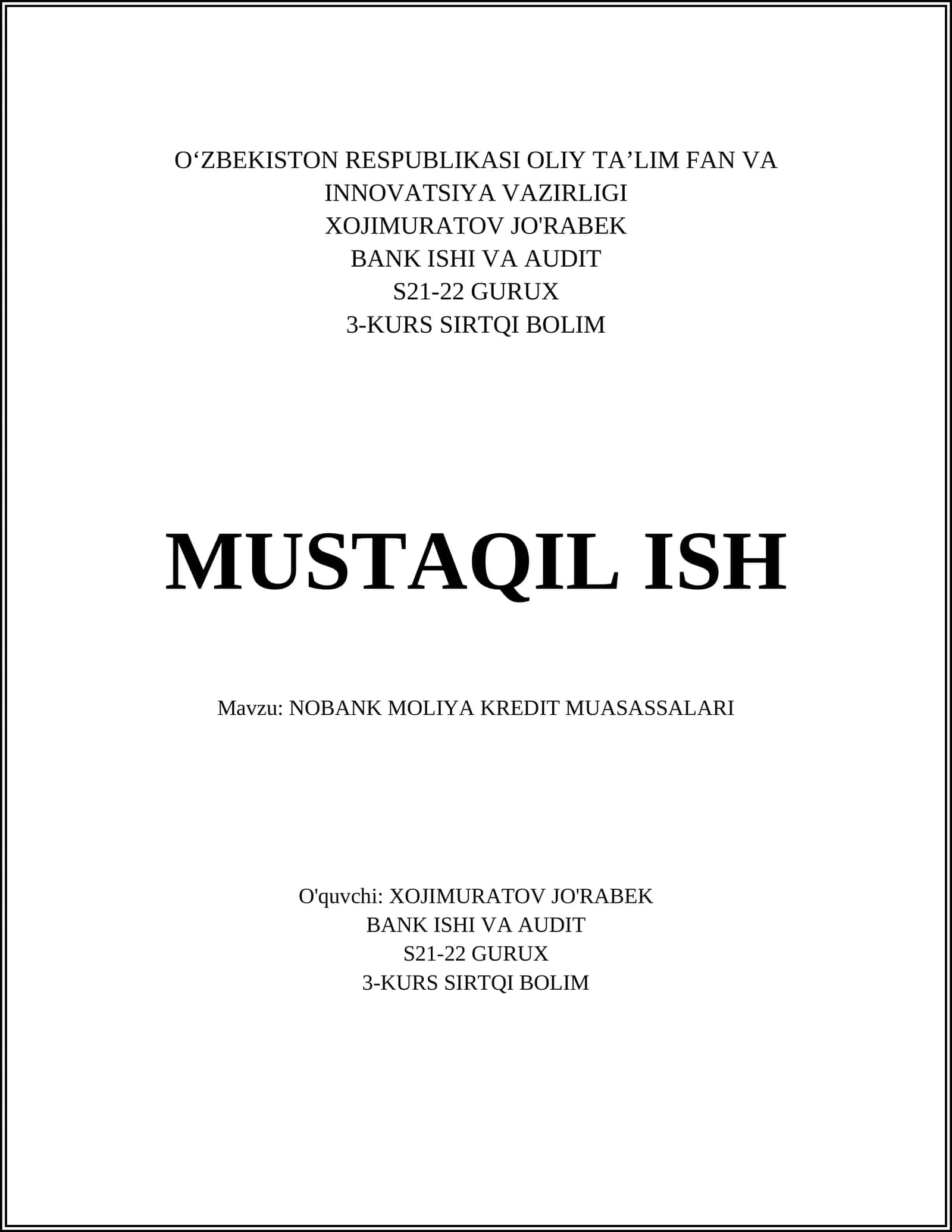 NOBANK MOLIYA KREDIT MUASASSALARI