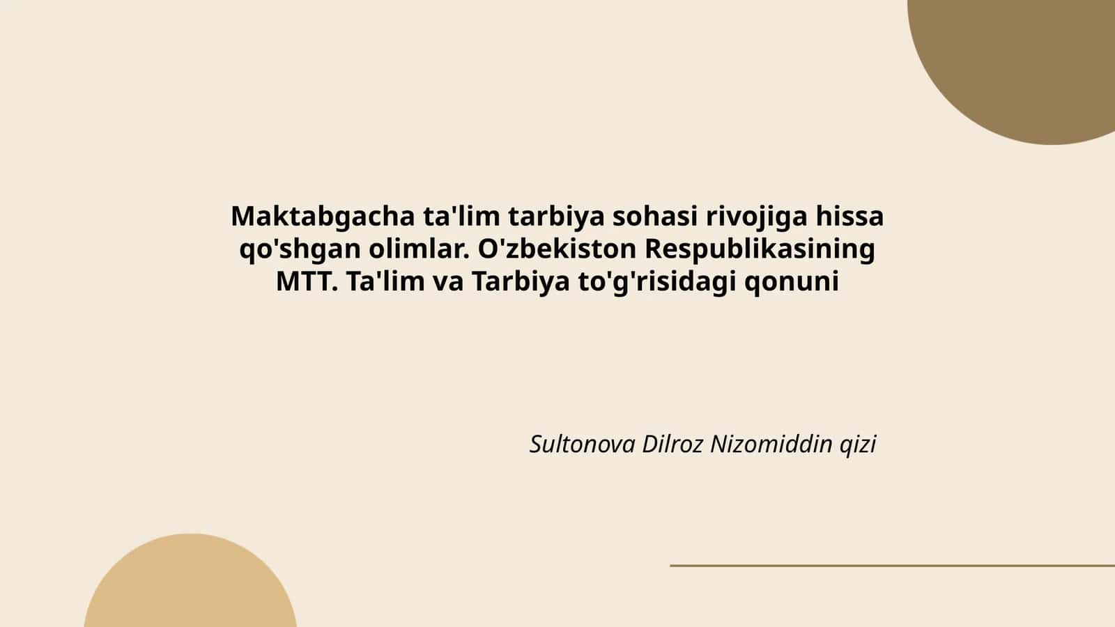 O'zbekiston Respublikasining MTT. Ta'lim va Tarbiya to'g'risidagi qonuni