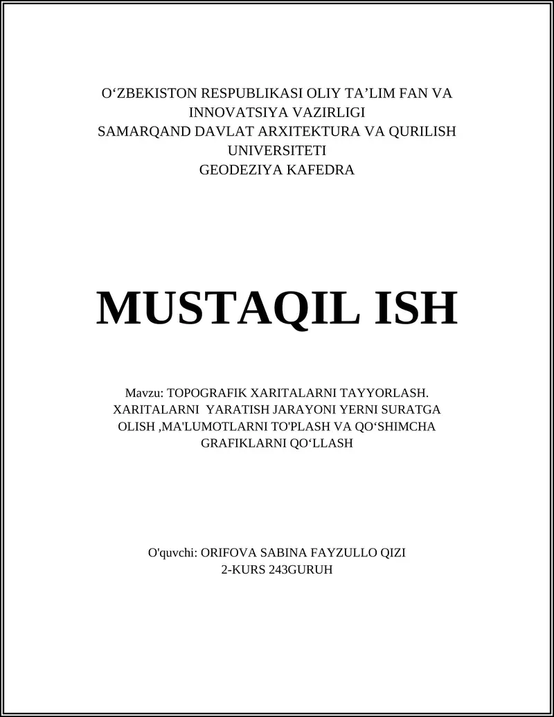 TOPOGRAFIK XARITALARNI TAYYORLASH