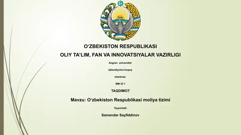 O‘zbekiston Respublikasi moliya tizimi