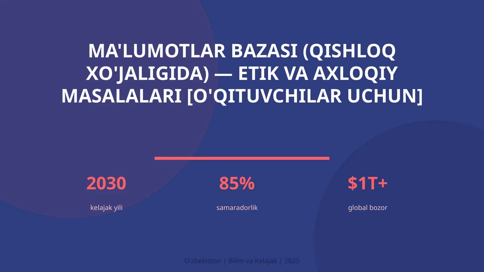 MA'LUMOTLAR BAZASI (QISHLOQ XO'JALIGIDA) — ETIK VA AXLOQIY MASALALARI [O'QITUVCHILAR UCHUN]