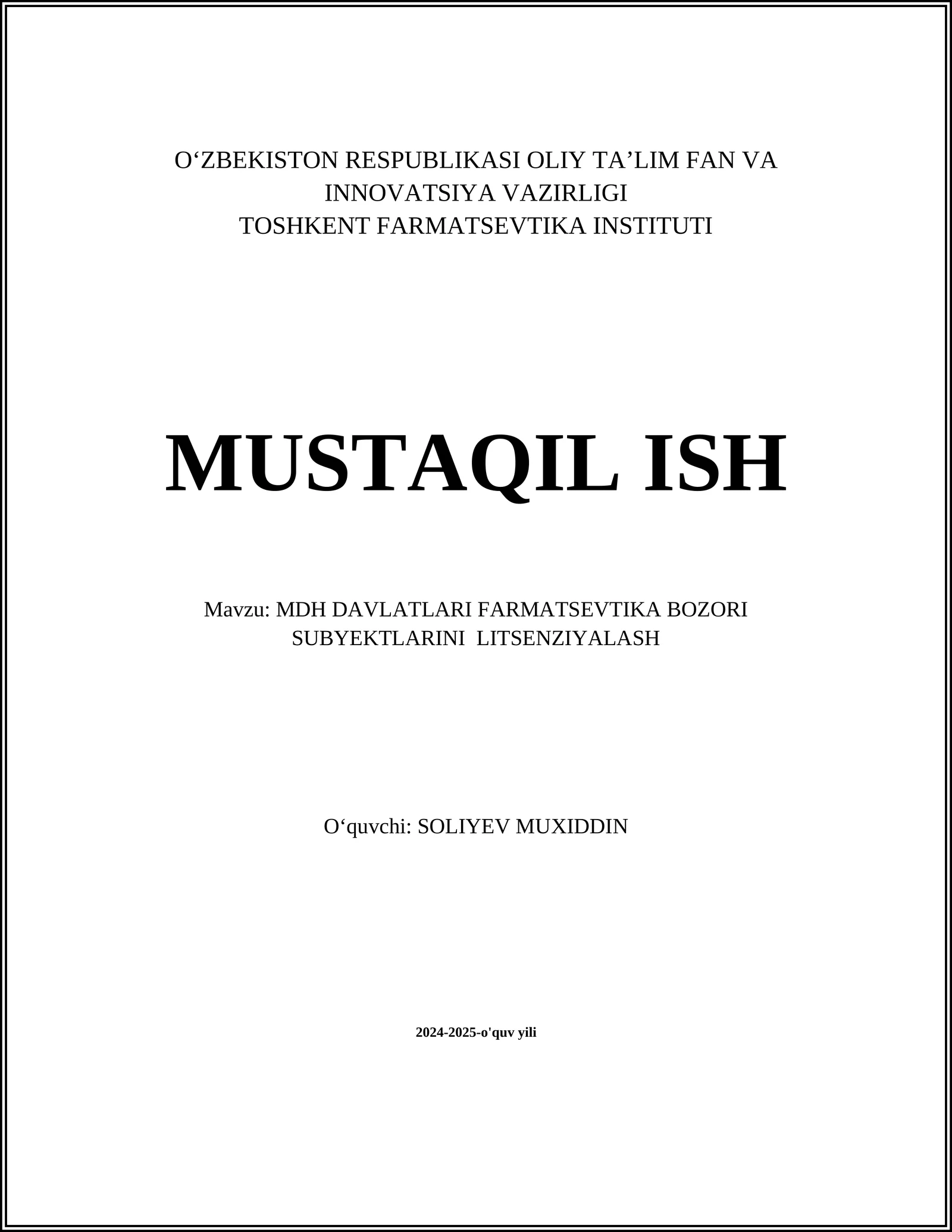 MDH DAVLATLARI FARMATSEVTIKA BOZORI SUBYEKTLARINI LITSENZIYALASH