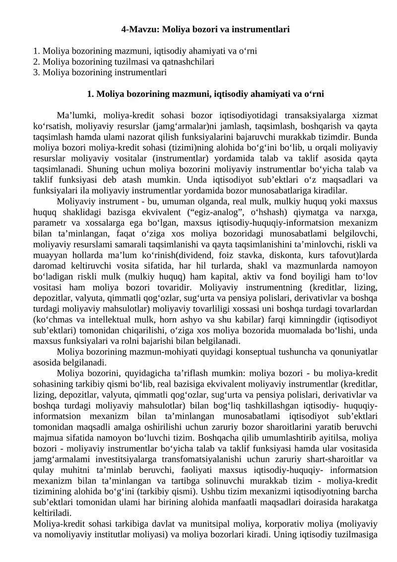 Moliya bozori va instrumentlari