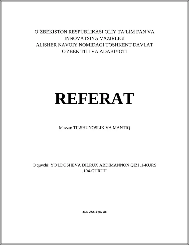 TILSHUNOSLIK VA MANTIQ