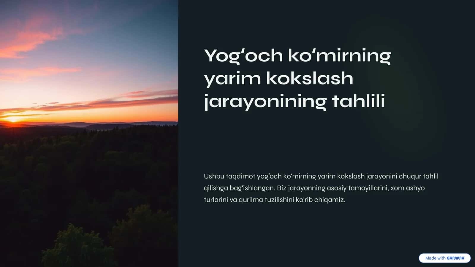 Yogʻoch koʻmirning yarim kokslash jarayonining tahlili