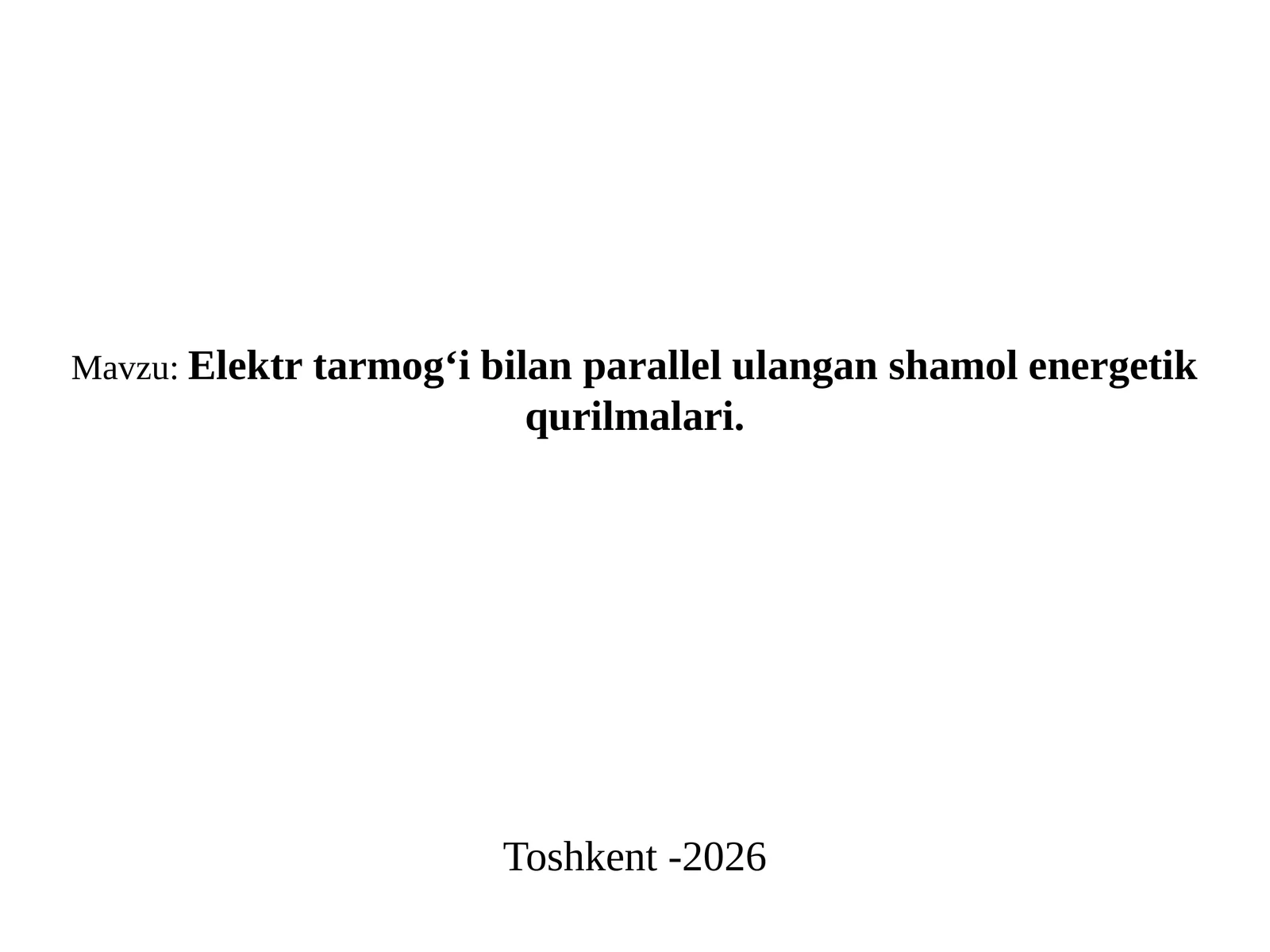 Elektr tarmog‘i bilan parallel ulangan shamol energetik qurilmalari