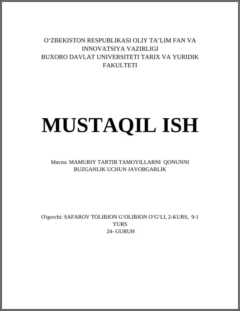 MAMURIY TARTIB TAMOYILLARNI QONUNNI BUZGANLIK UCHUN JAVOBGARLIK