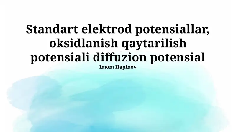 Diffuziya Potentsiali, Standart Elektrod Potentsiallari, Oksidlanish-Qaytarilish Potentsiali